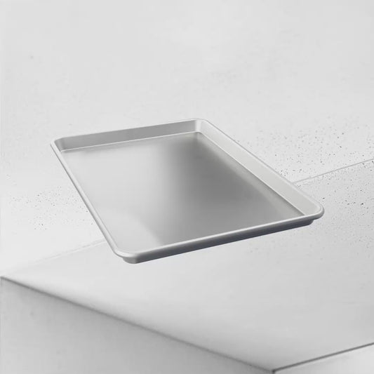 Half sheet pan rotating on white background