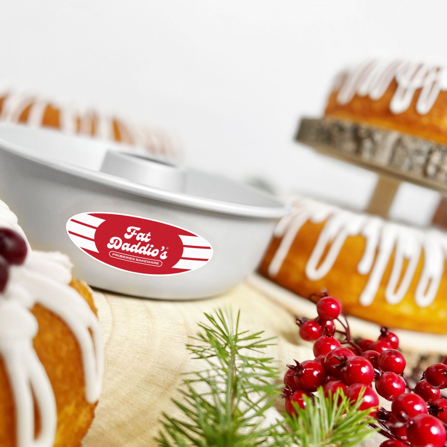 Christmas ring mold cake pan and cakes with icing