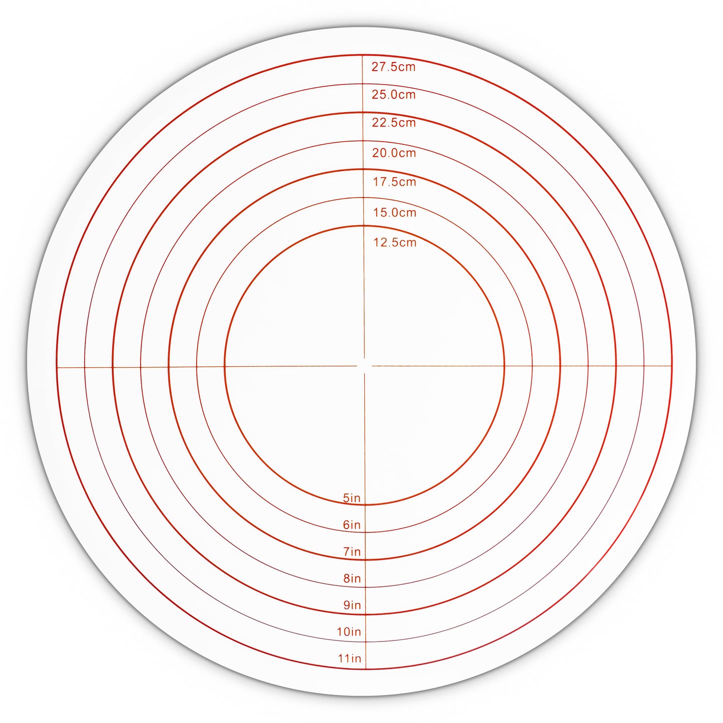 Revolving Cake Stand top with inch and centimeter measurements